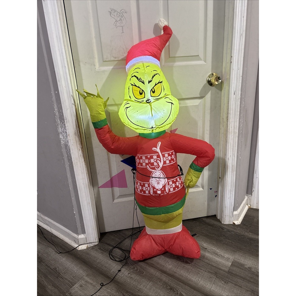Gemmy Dr. Seuss The Grinch Christmas Airblown Inflatable 4 Ft Lighted Ripped